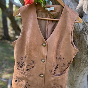 Vegan Suede Vest Burned Woodland Animals Designs - Made to Order