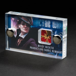 Doctor Who - Production Missy Neck Tie Fabric Remnant mini display.