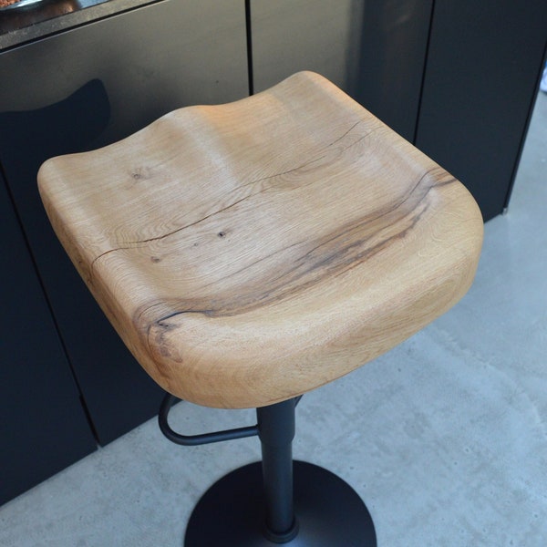 Tabouret de Bar industriel noir Design en bois de chêne avec assise confortable sans dossier - Piètement scandinave et vintage blanc salon