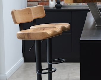 Bar stools with backs swivel, Wooden Counter Stools, Solid Wood and  Handcrafted, Oak Kitchen Bar Stool, Scandinavian Industrial