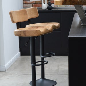 Counter Height Bar Stools with Solid Wood & Backs Cover Handcrafted, Oak Clear Kitchen Bar Height Stool, Modern Swivel Counter Bar Stools image 2