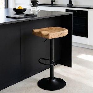 Hoogte verstelbare houten Barstoel - Industriële eiken Barkruk voor de Keuken, Zwart draaibare vintage Barkruk voor Bartafels- Balie Loft