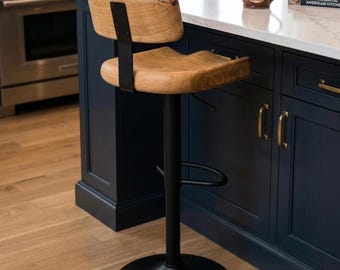 Bar stools wood with backs swivel, Wooden Counter Stools, Solid Wood and Handcrafted, Oak Kitchen Bar Stool, Scandinavian & Industrial
