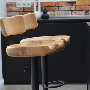 Counter Height Bar Stools with Solid Wood & Backs Cover Handcrafted, Oak Clear Kitchen Bar Height Stool, Modern Swivel Counter Bar Stools image 9