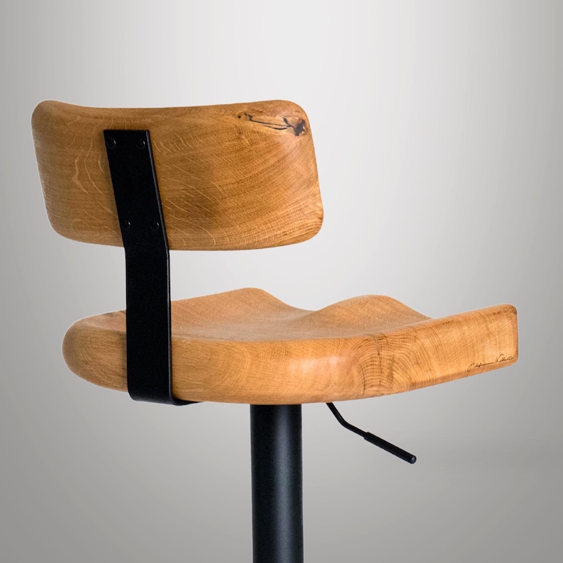 Eiche Massivholz Barhocker mit Rückenlehne, Nahaufnahme Sitz