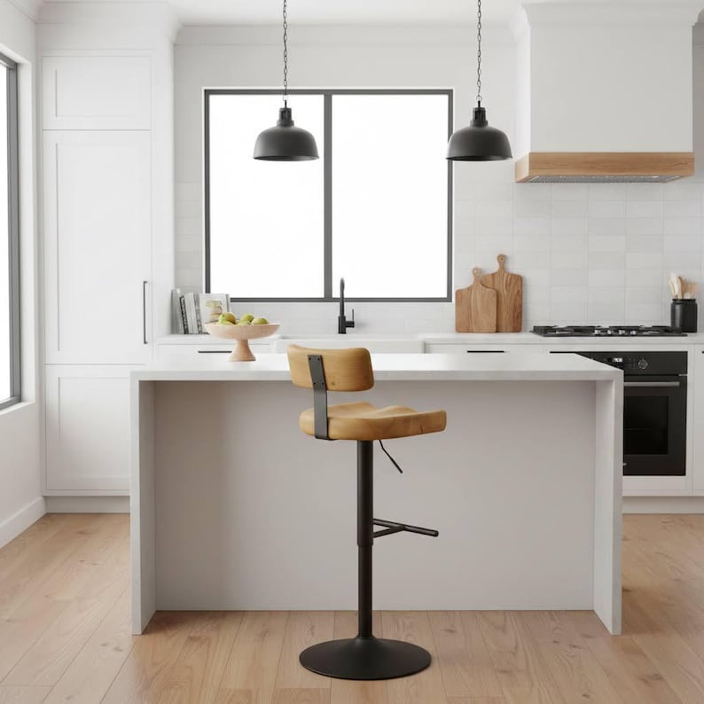 Barhocker aus Holz höhenverstellbar und drehbar mit Lehne