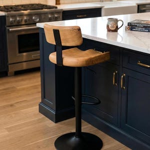 Bar stools with backs swivel, Wooden Counter Stools, Solid Wood and Handcrafted, Oak Kitchen Bar Stool, Scandinavian & Industrial