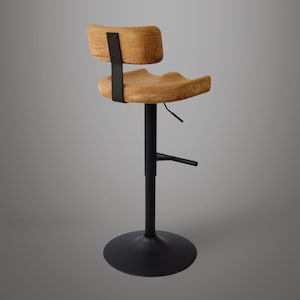Barhocker aus Holz mit Rückenlehne, höhenverstellbar und drehbar in schwarz, Rückansicht