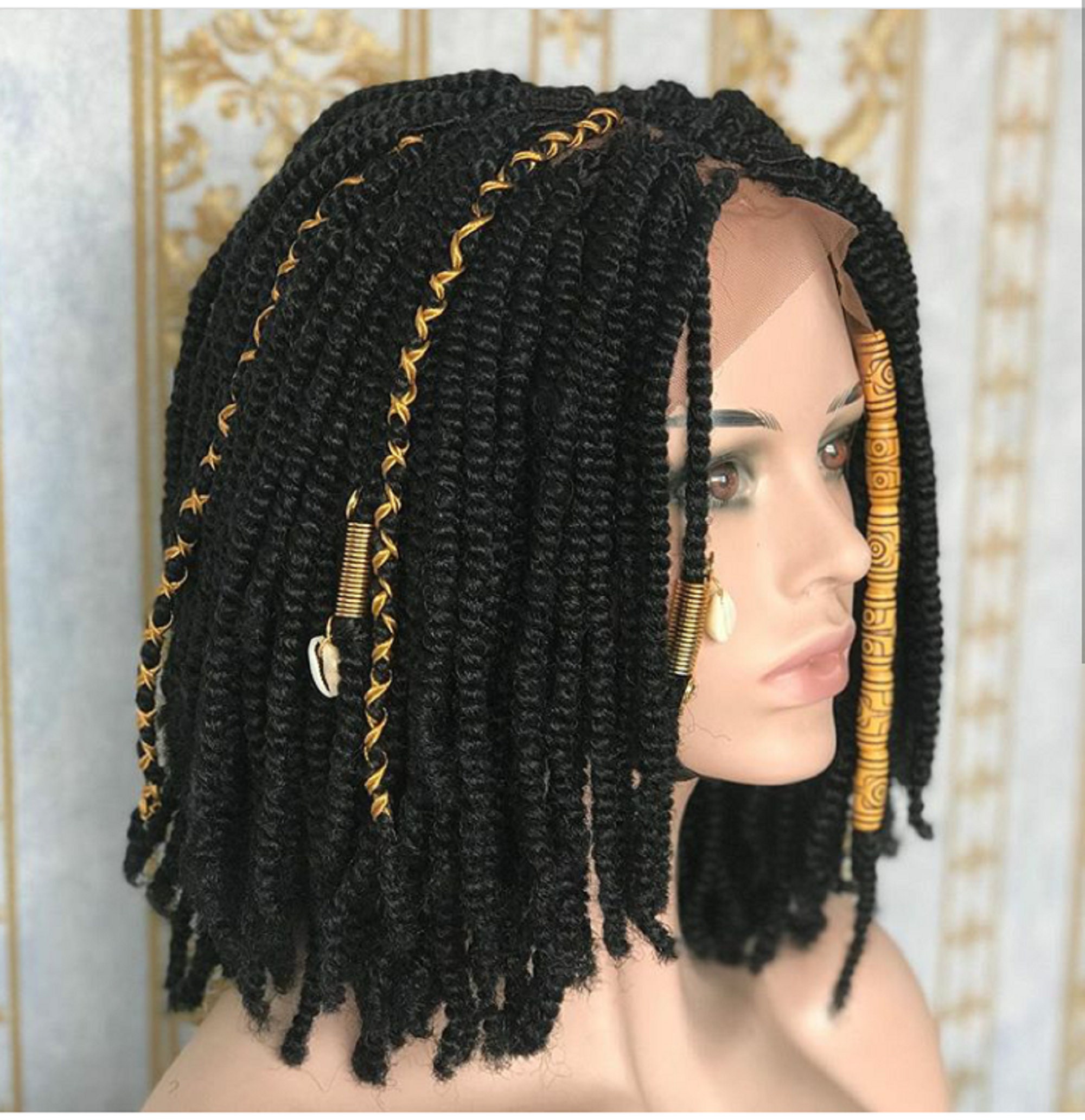 Spring Kinky Twist Braided Wig Handmade On Full Lace Frontal Etsy