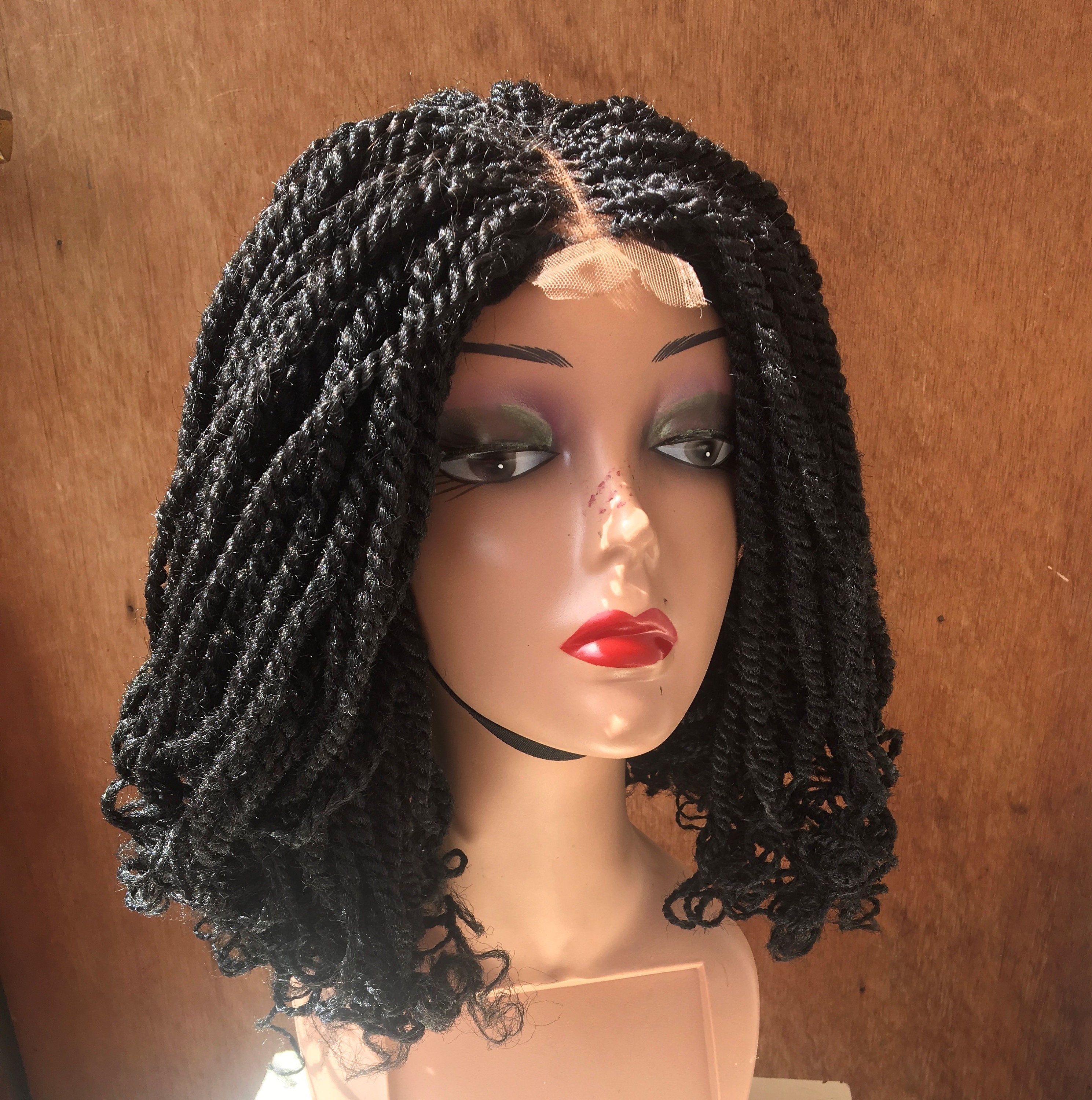Kinky twist braided wig with curls handmade on single part ...