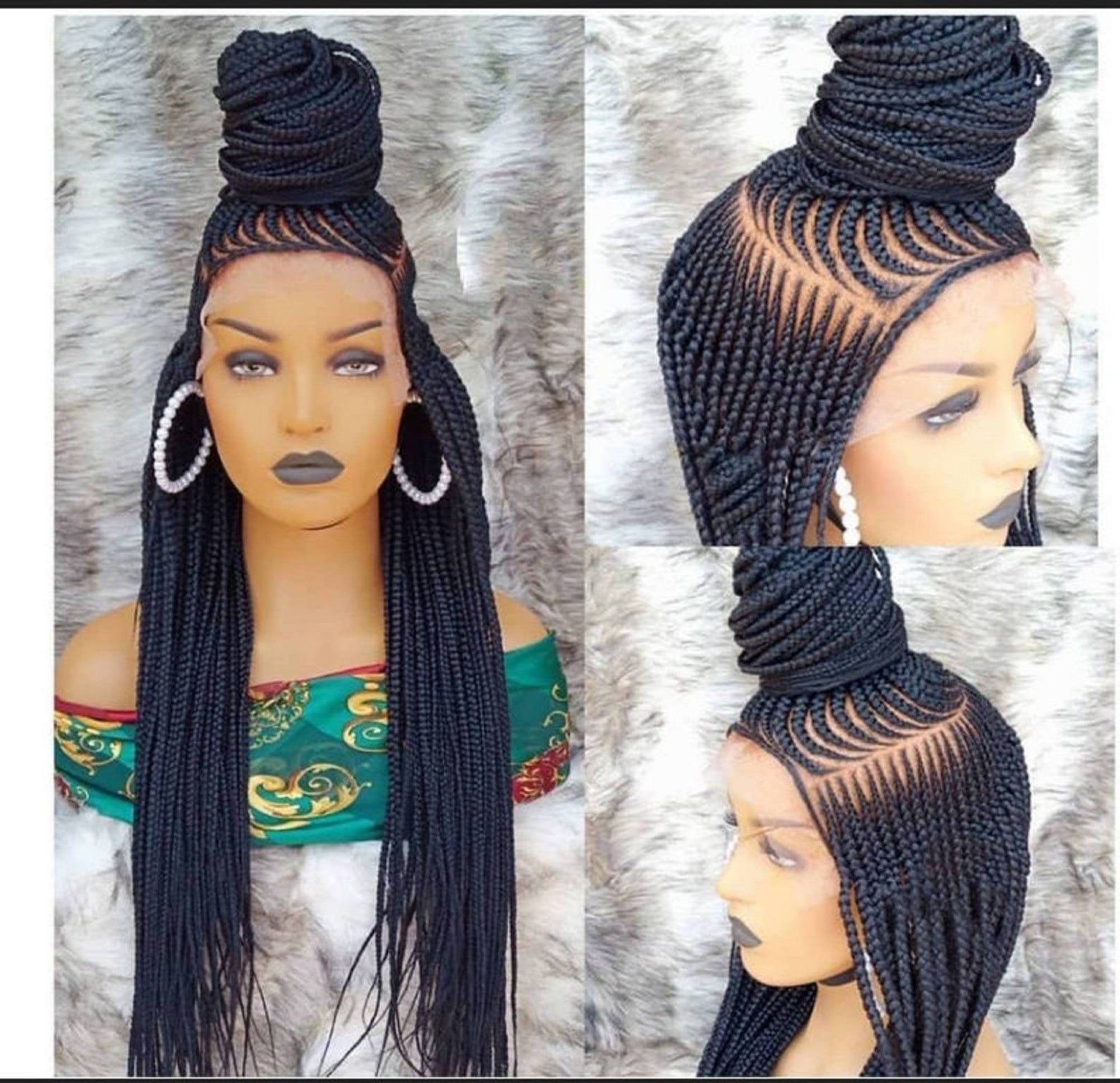 Braided Wigfull Lace Half Bun Braided Wig Braided Wigs Etsy