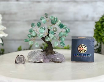 Green Quartz 5" Tall Gemstone Tree | Crystal Bonsai Tree of Life | Healing Crystal Decor | Feng Shui Gift | Handmade Brazilian Gem Tree