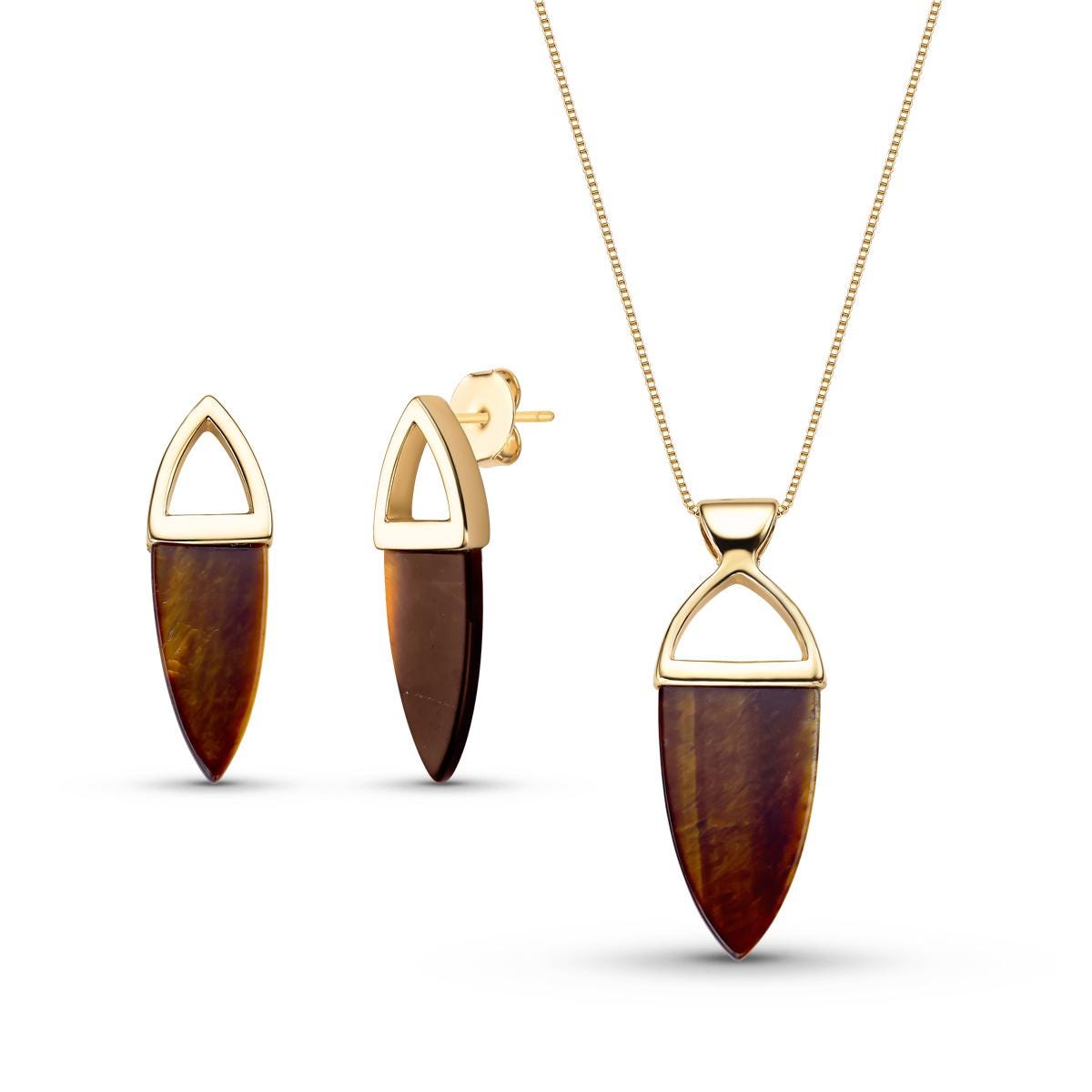 BStones Gold Plated Gemstone Jewelry Set | Earrings & Necklace | Hypoallergenic Brazilian Design