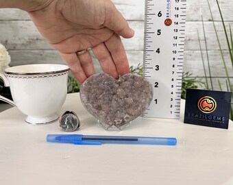 アクリルスタンド付き超高品質アメジストハートジオード、0.91ポンド