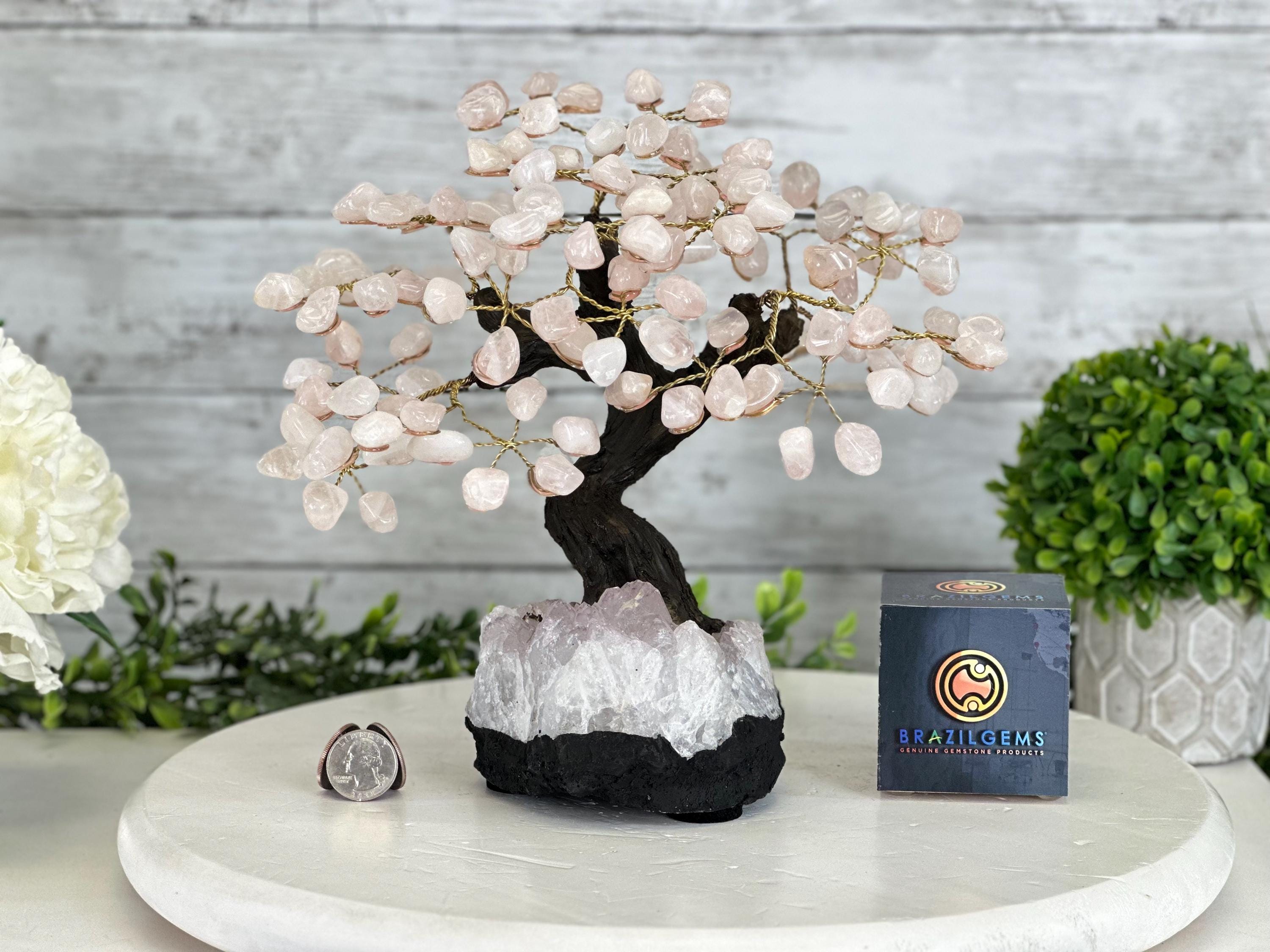 Rose Quartz Bonsai Gemstone Tree, Crystal Base, 9" Tall #5403ROSQ by Brazil  Gems - Etsy