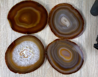 Natural Agate Coasters, generous sizes 3.5" to 4.5" each, 4-piece set Model #5205NATU by Brazil Gems