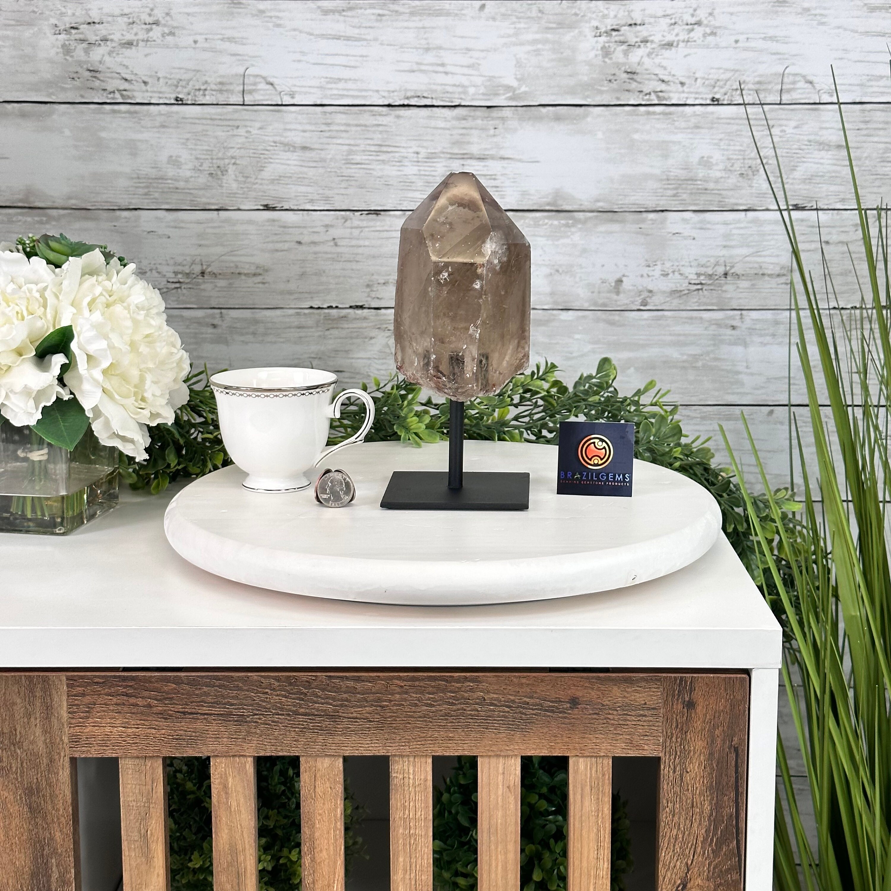高品質スモーキークォーツクリスタルポイント（金属製スタンド付き