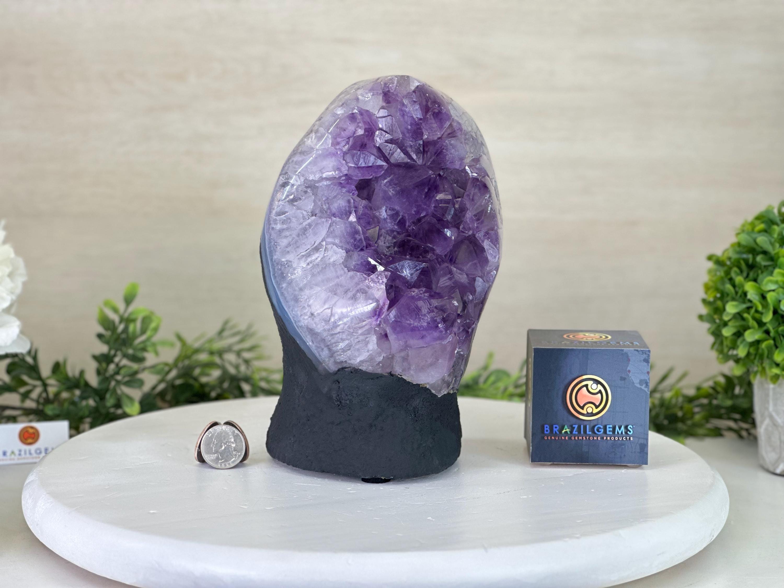 超高品質アメジスト クラスター、セメント ベース、8.2 ポンド、高さ