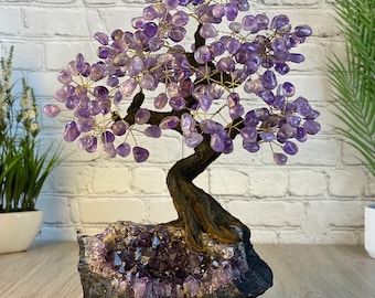 17" Tall Handmade Gemstone Tree w/ Crystal Cluster base, 240 Total Gems, 11 Gem Options, Model  #5405 by Brazil Gems