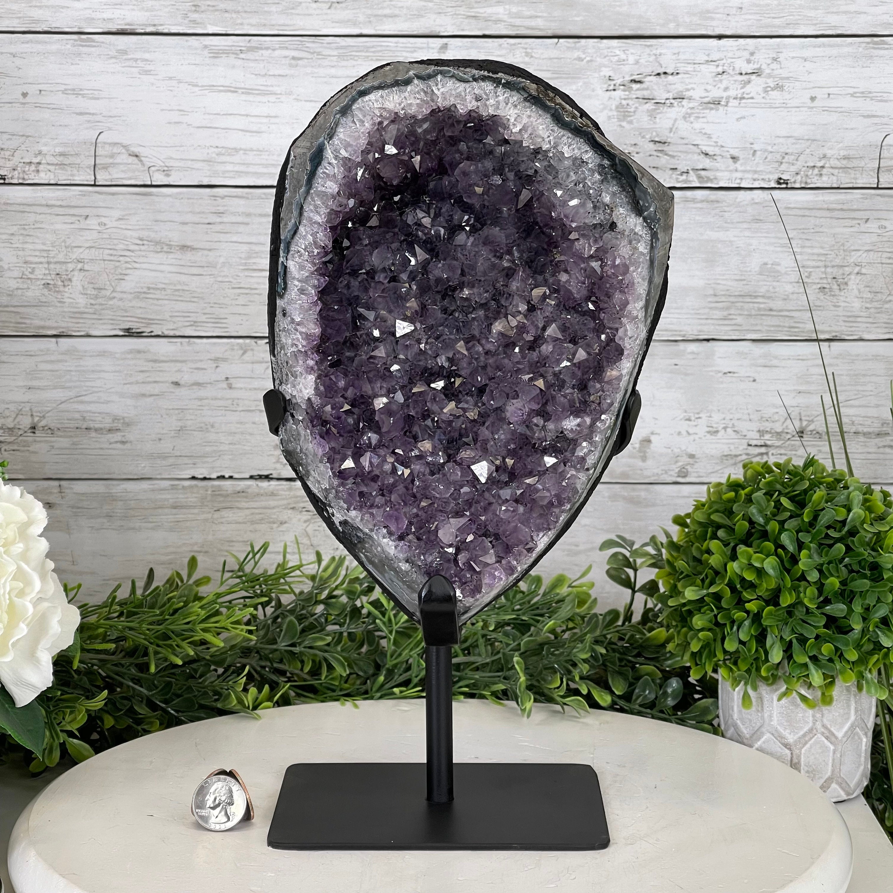 Quality Amethyst Druse Cluster On Metal Stand, 14.8 lbs & 13.25" Tall #5491-0053 By Brazil Gems®