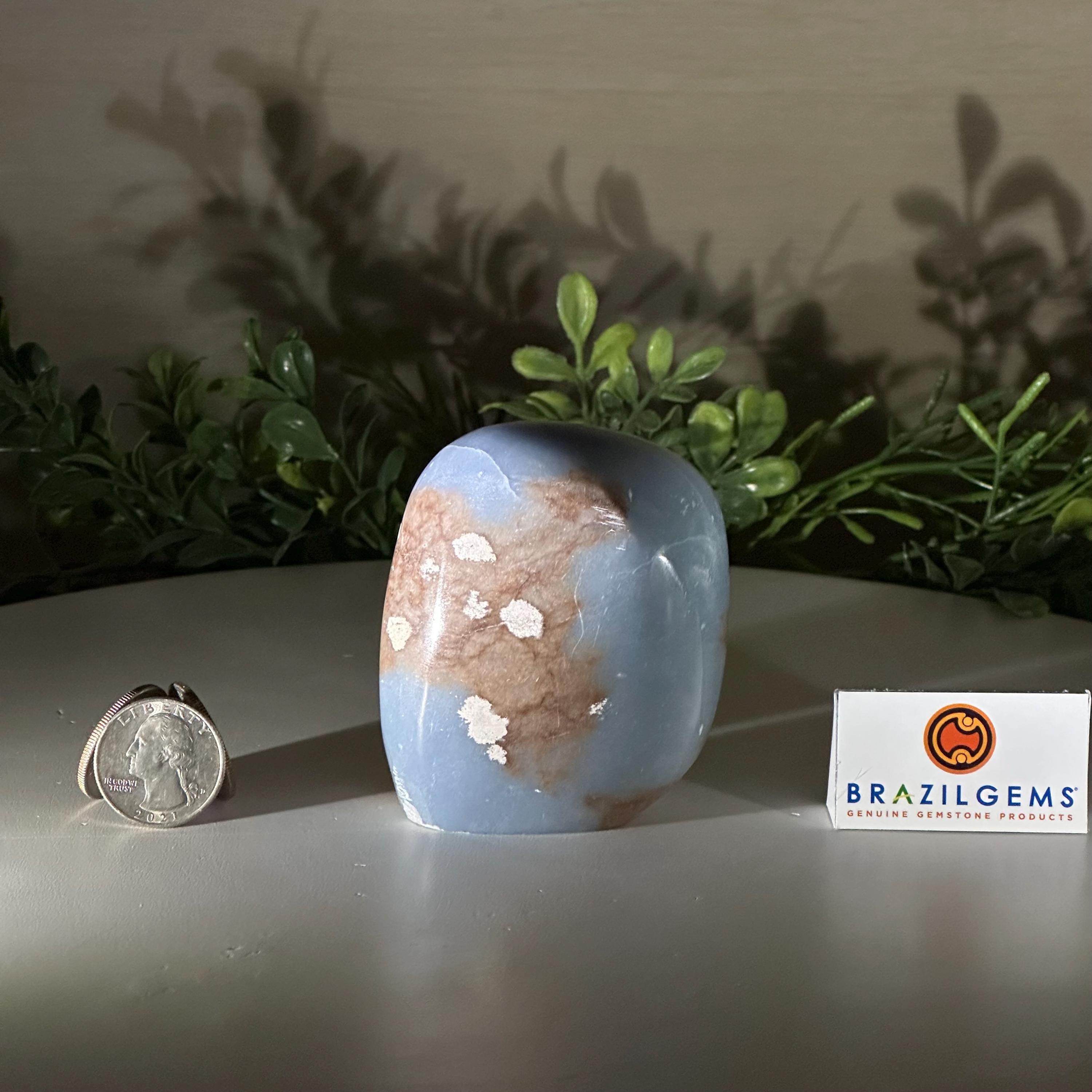 研磨済みフリーフォームエンジェライト宝石、0.8ポンド、高さ3インチ