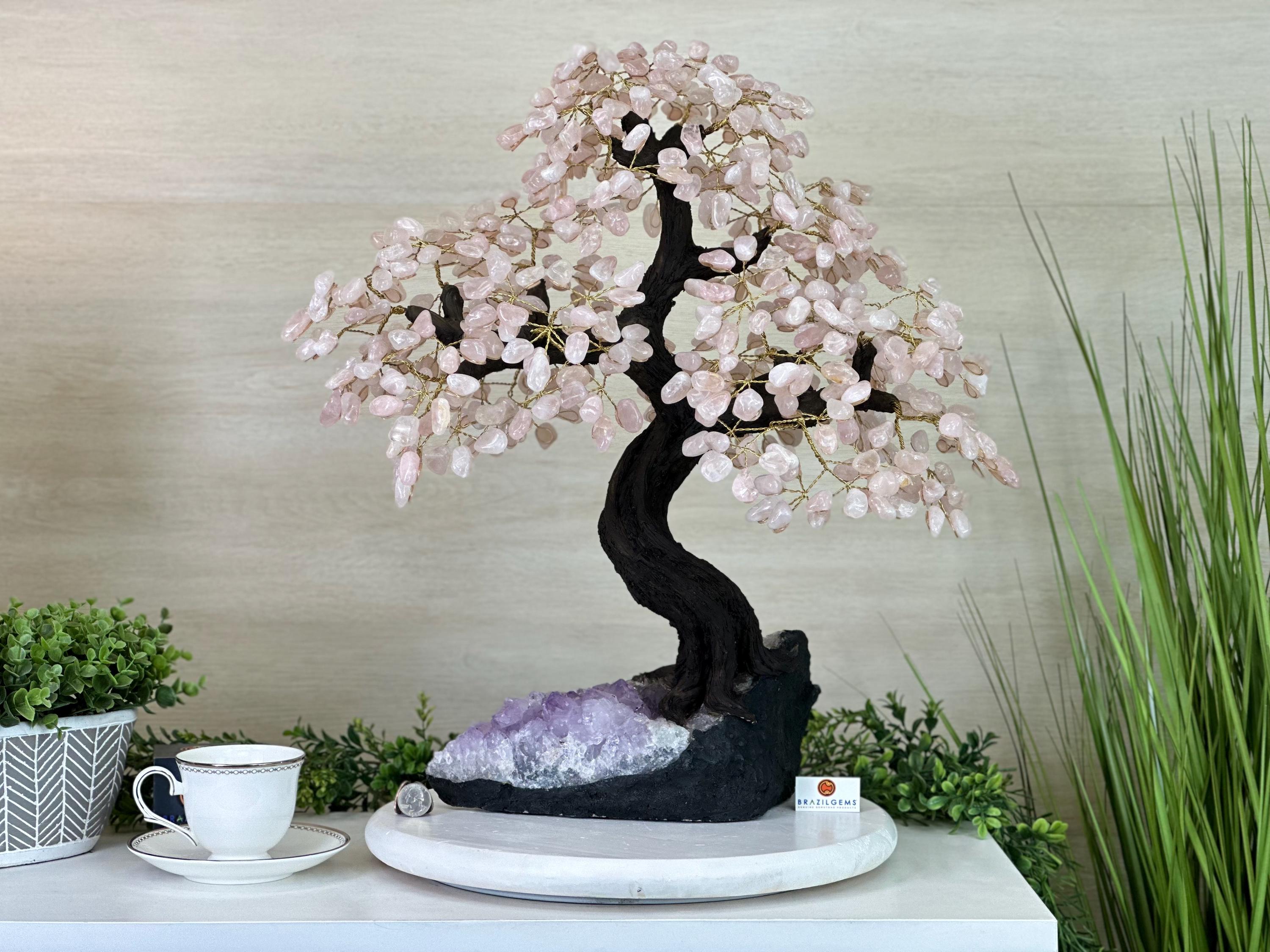 21" Tall Rose Quartz Gemstone Tree On An Amethyst Base, 540 Gems #5406Rq-018 By Brazil Gems®