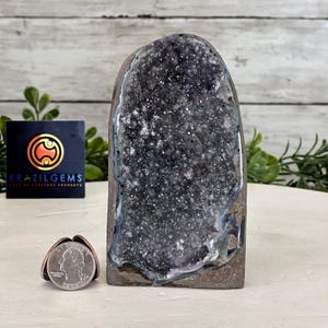 Extra Quality Galaxy Black Amethyst Cluster w/ flat bottom, 4.9&quot; Tall #5611-0368 by Brazil Gems®
