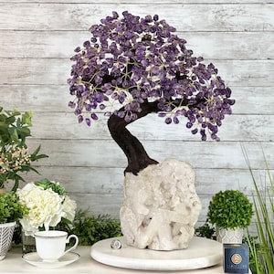 25&quot; Tall Special Amethyst Gemstone Tree w/ Milky Quartz base, 600 Gems #5459AMMQ-001 by Brazil Gems