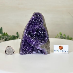 Small Extra Plus Quality Amethyst Cluster Flat Base, 5&quot; Tall #5611-0875 by Brazil Gems®
