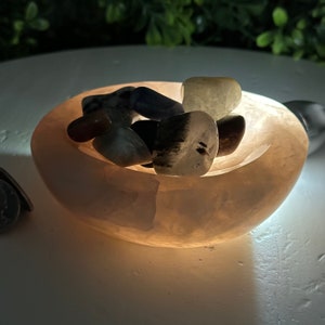Polished Brazilian Rose Quartz Crystal Bowl W/ Tumbled Gemstones, 1.7 ...