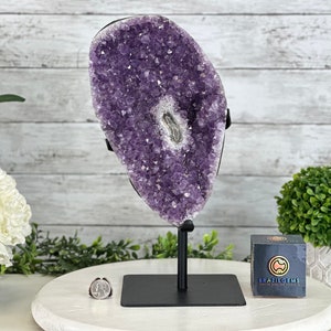 Quality Amethyst Cluster on a Metal Base, 13.9 lbs & 13.6&quot; Tall #5491-0052 by Brazil Gems®
