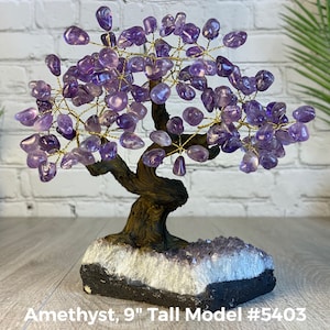 9" Tall Handmade Gemstone Tree w/ Crystal Cluster base, 120 Total Gems, 11 Gem Options, Model #5403 by Brazil Gems
