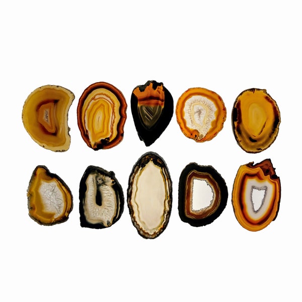 Polished Natural Agate slices, No drilled pendant hole, 10 slices Model #5052NANO by Brazil Gems
