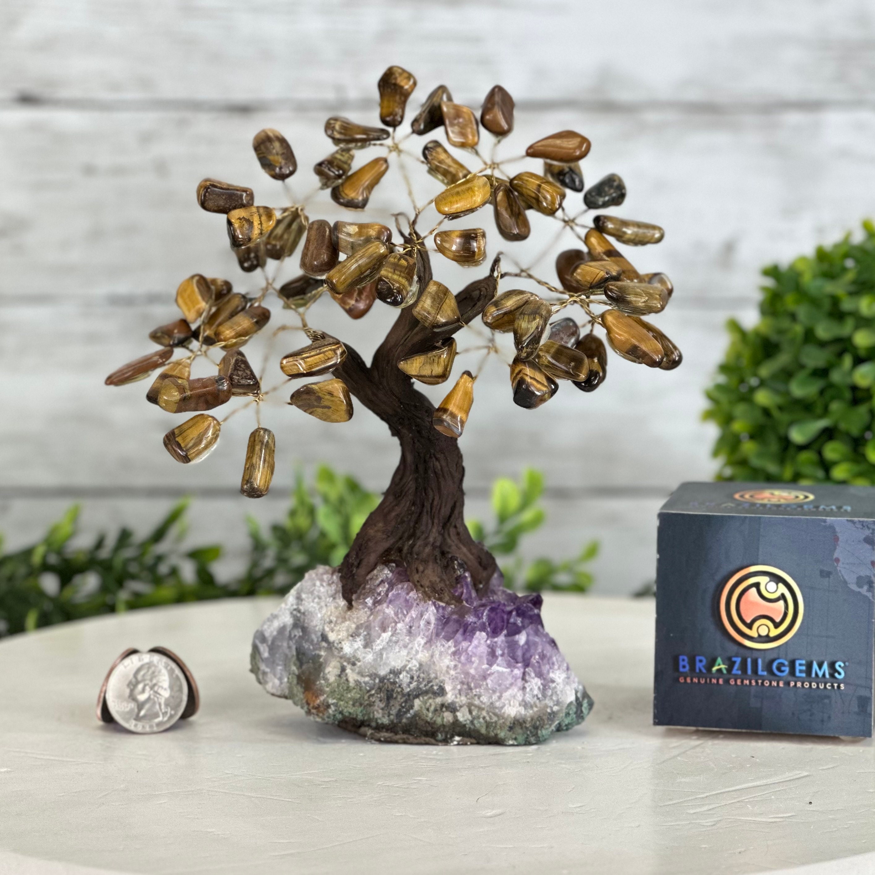 Tiger's Eye Bonsai Gemstone Tree, Crystal Base, 7" Tall #5402TIGE by Brazil  Gems - Etsy