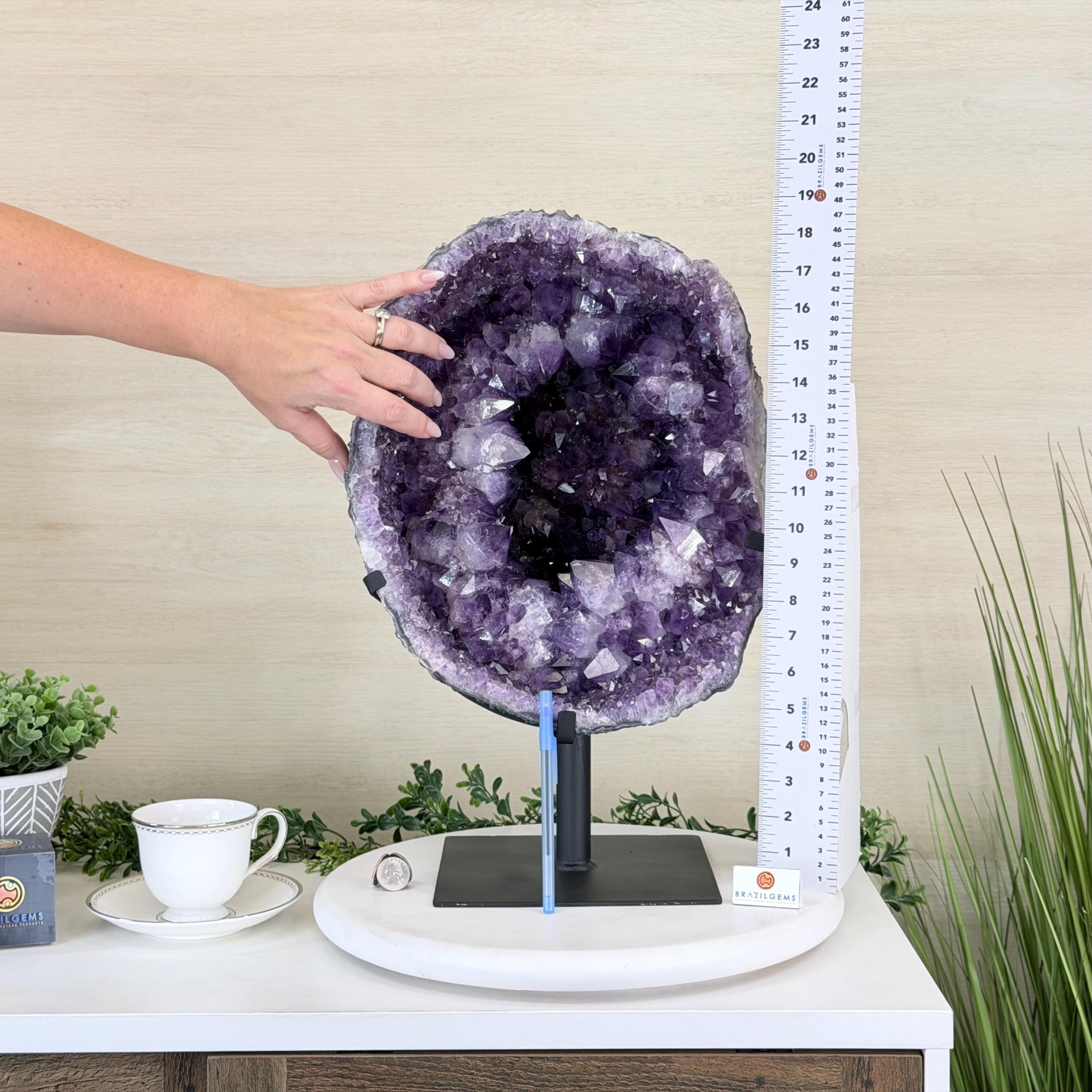 Amethyst Cluster on a Metal Base, 40.7 Lbs & 18.9 Inches Tall