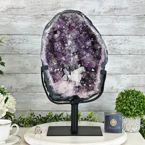 Amethyst Cluster on a Metal Base, 28.4 lbs & 17.5&quot; Tall, #5491-0101 by Brazil Gems®
