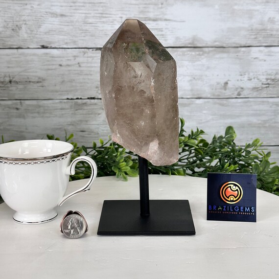 高品質スモーキークォーツクリスタルポイント（金属製スタンド付き