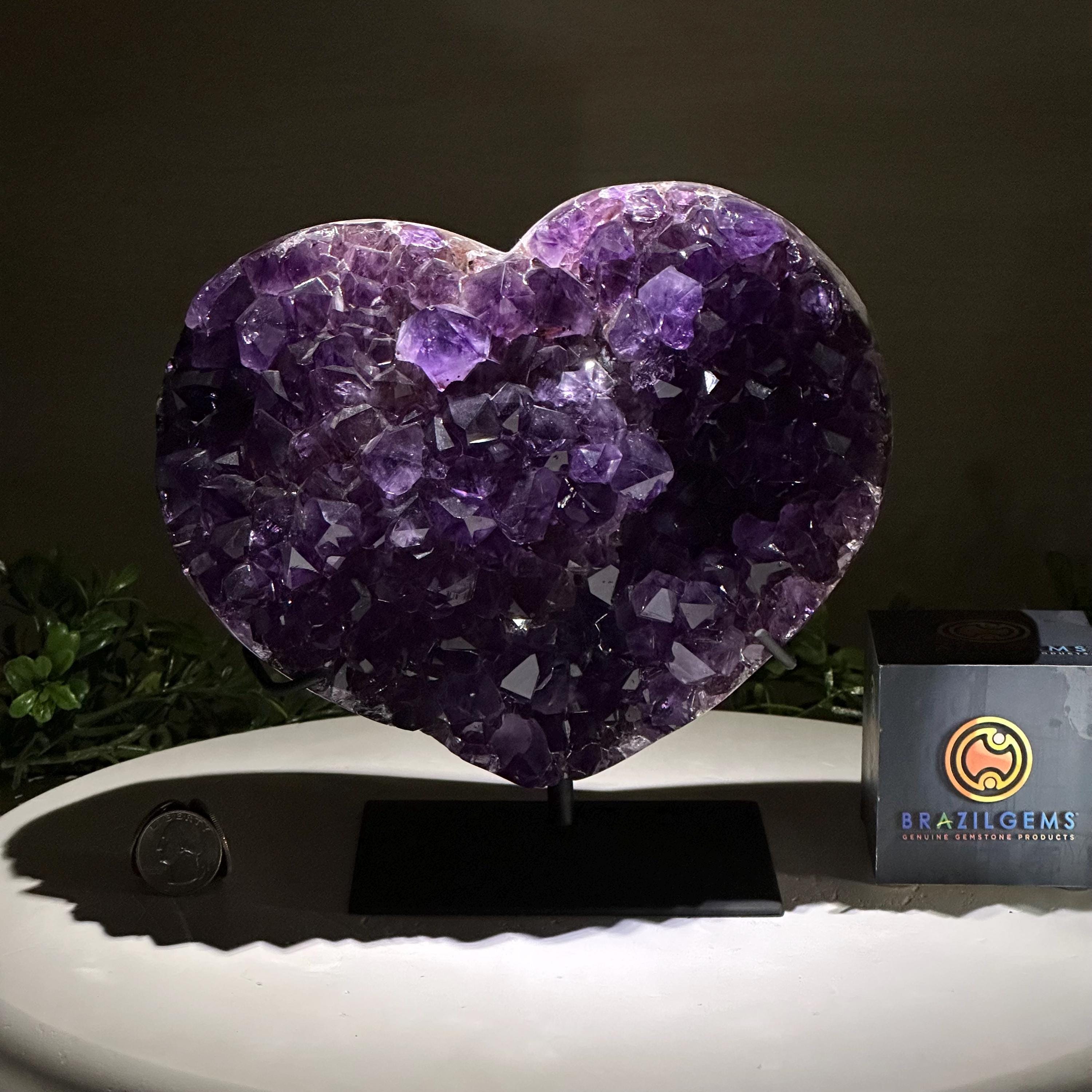 【A】ブラジル産ハイクオリティAmethyst✴︎アメジストアゲートハートシェイプ Amethyst Heart Geode on a Metal Stand, 8.6 Lbs & 8