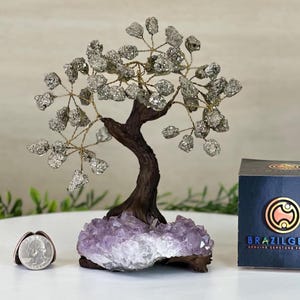 7&quot; Tall Pyrite Handmade Gemstone Tree on a Crystal base, 60 Gems #5402PYRT by Brazil Gems®