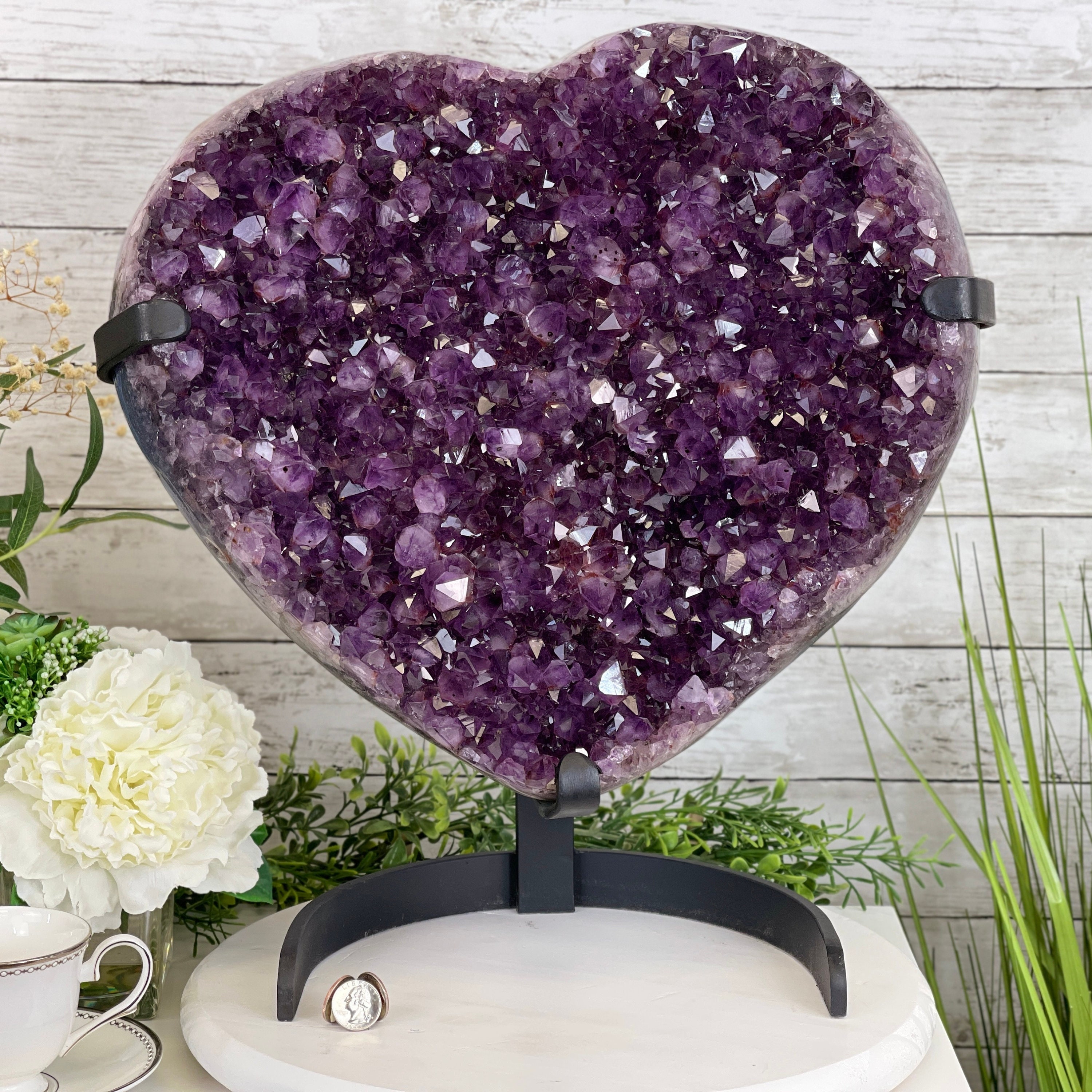 Extra Quality Amethyst Heart Geode, Metal Stand, 50 Lbs & 19