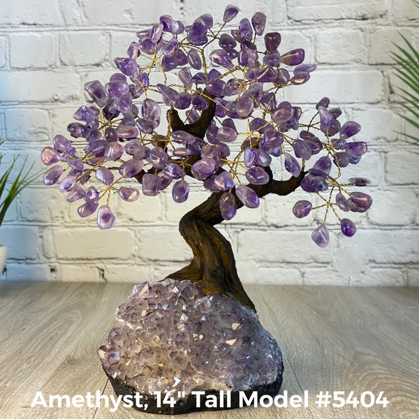 14" Tall Handmade Gemstone Tree w/ Crystal Cluster base, 180 Total Gems, 11 Gem Options, Model #5404 by Brazil Gems