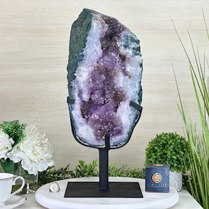 Extra Quality Amethyst Cluster on Metal Base, 28.9 lbs & 18.8&quot; Tall #5491-0195 by Brazil Gems®