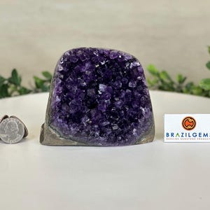 Small Extra Plus Quality Amethyst Cluster Flat Base, 3.4&quot; Tall #5611-0870 by Brazil Gems®