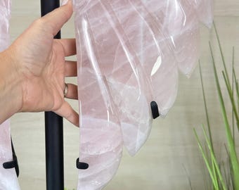 Super Quality Rose Quartz Angel Wings on a Metal Base, 29.7 Lbs