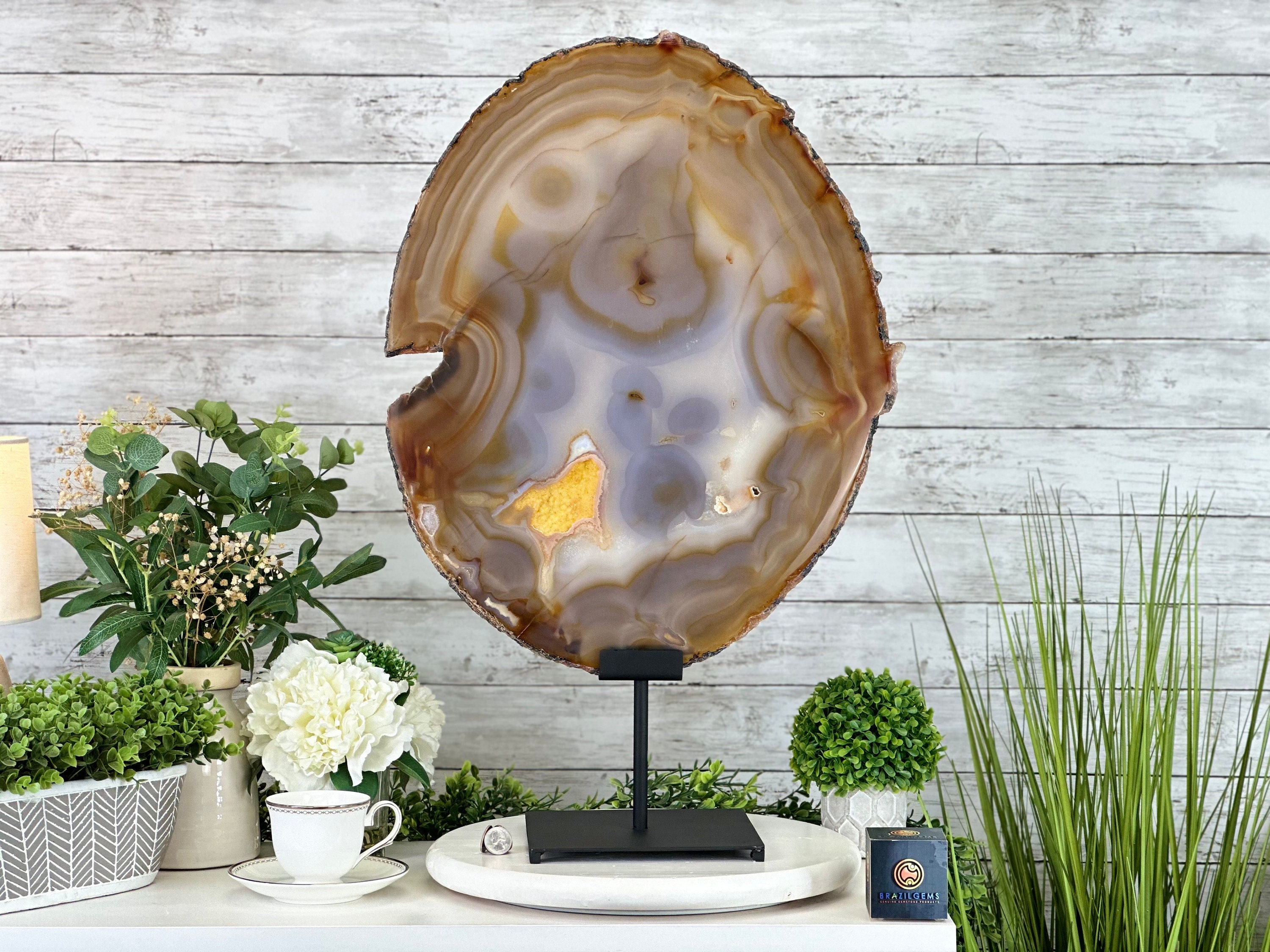 Special Large Natural Brazilian Agate Slice on a Metal Stand, 28.5" Tall #5056-0044 by Brazil Gems
