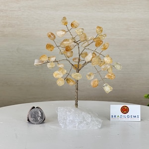 6&quot; Tall Citrine Handmade Wire Gem Tree with Quartz base, 50 Gems #5310CIMQ by Brazil Gems®