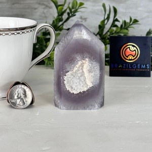 Polished Brazilian Drusy Agate Crystal Point, 0.6 lbs & 3.4&quot; Tall, Model #3106NA-004 by Brazil Gems