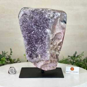 Amethyst Cluster on a Metal Base, 13.2 lbs & 9.1&quot; Tall #4491-0026 by Brazil Gems®