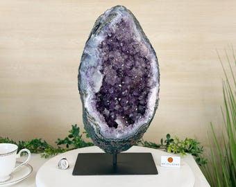 値下中_天然アメジストクラスタ[水晶サイズ] 横約26cm × 縦約20cm台座 ホワイトセージ 浄化 4点セット 天然 水晶 さざれ 皿 アメジスト