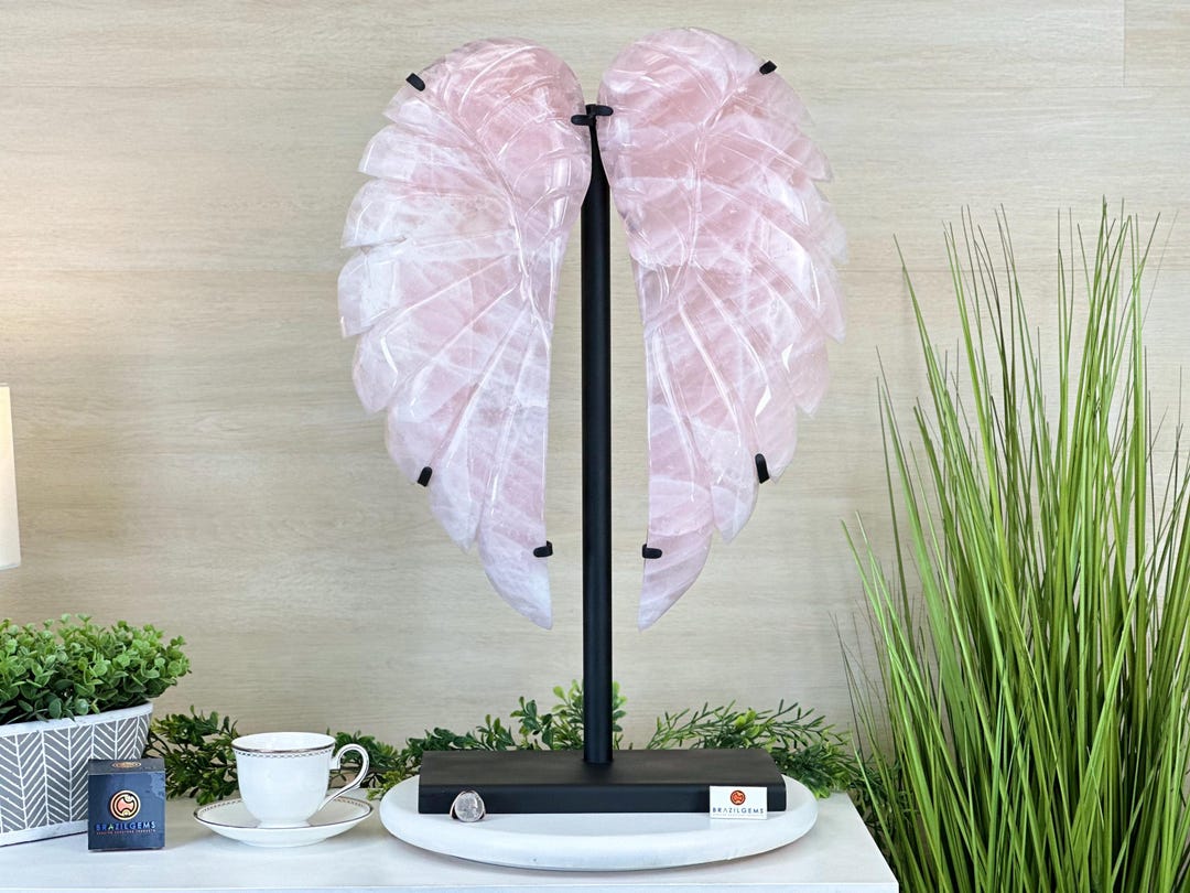 Super Quality Rose Quartz Angel Wings on a Metal Base, 29.7 Lbs